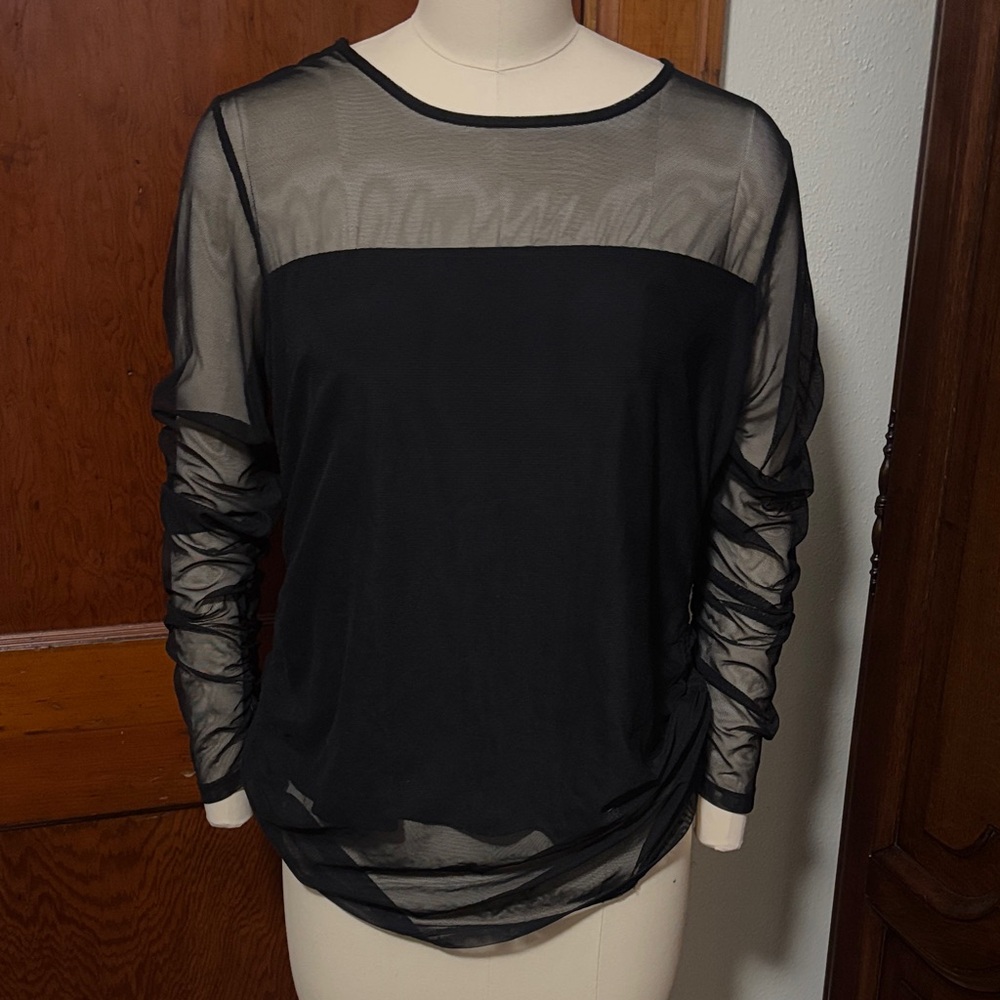 DKNY Black Sheer Long Sleeve Blouse